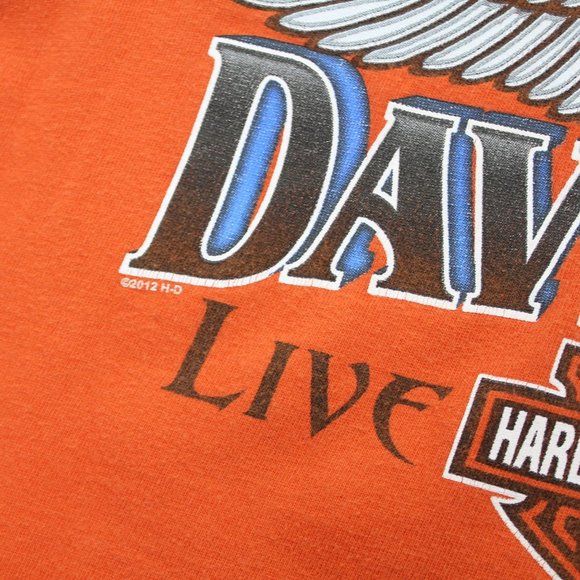 Harley Davidson 2012 Vintage Live Free Orange Athens Short Sleeve T Shirt Top L - Picture 3 of 4